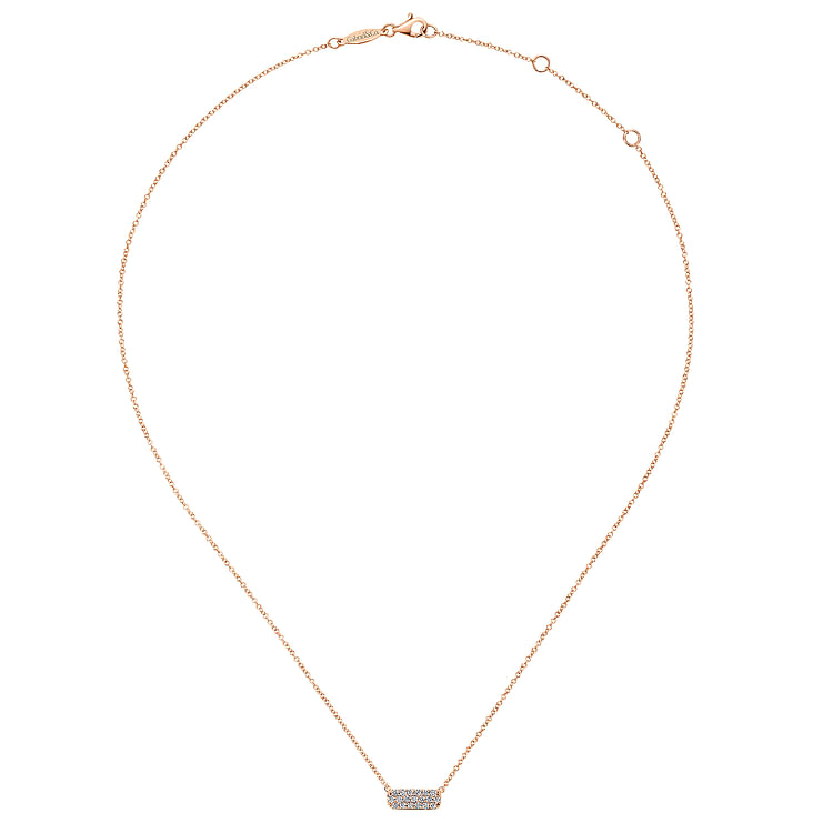 14K Rose Gold Rectangular Diamond Pendant Necklace