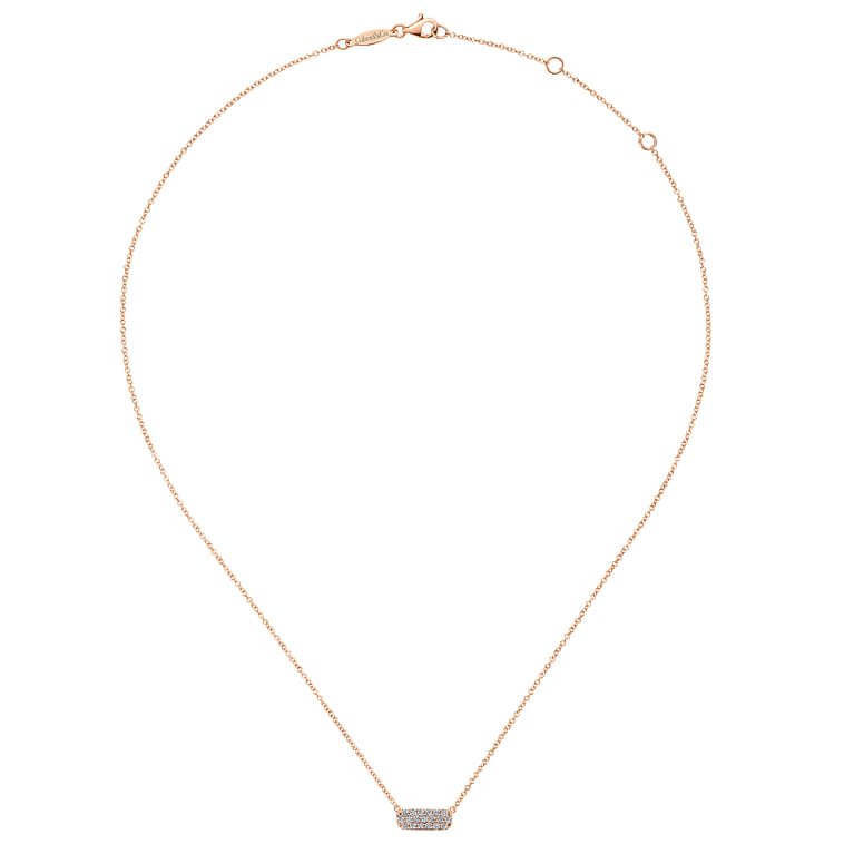 14K Rose Gold Rectangular Diamond Pendant Necklace - 0.19 ct - Shot 2