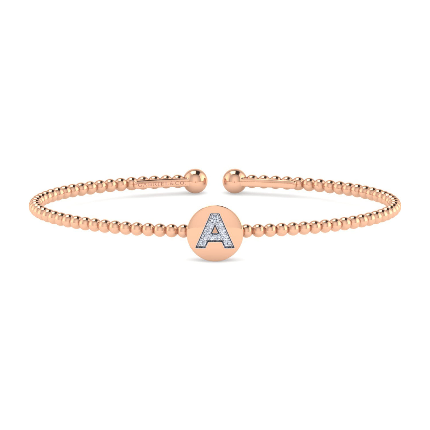 14K Rose Gold Round A Initial Diamond Bujukan Cuff Bracelet - 0.04 ct - Shot 1
