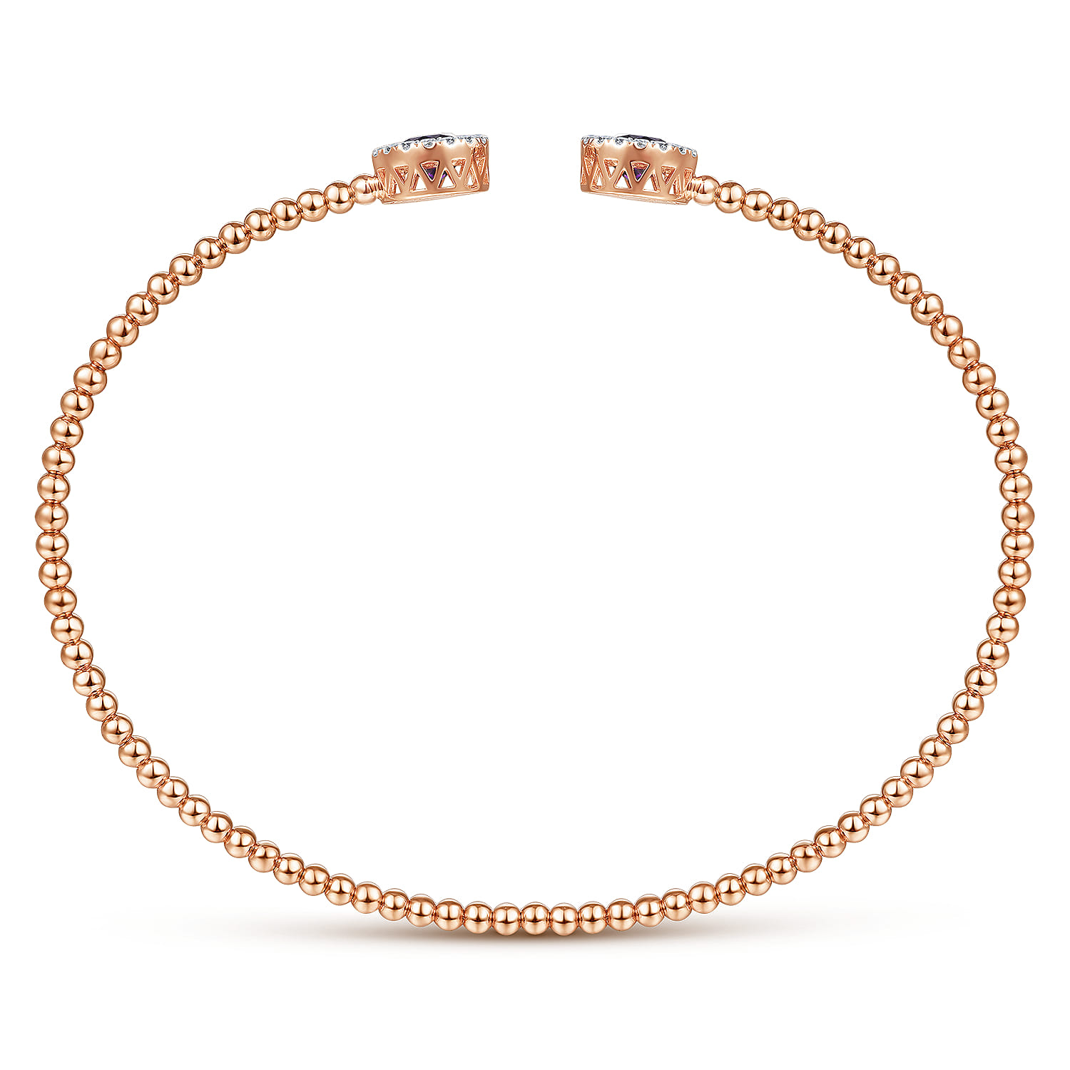 14K Rose Gold Round Amethyst and Diamond Halo Bujukan Bangle - 0.16 ct - Shot 3