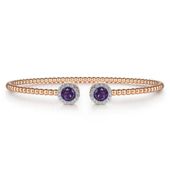 14K Rose Gold Round Amethyst and Diamond Halo Bujukan Bangle