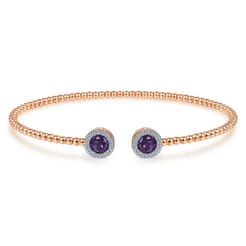 14K Rose Gold Round Amethyst and Diamond Halo Bujukan Bangle