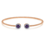 14K Rose Gold Round Amethyst and Diamond Halo Bujukan Bangle