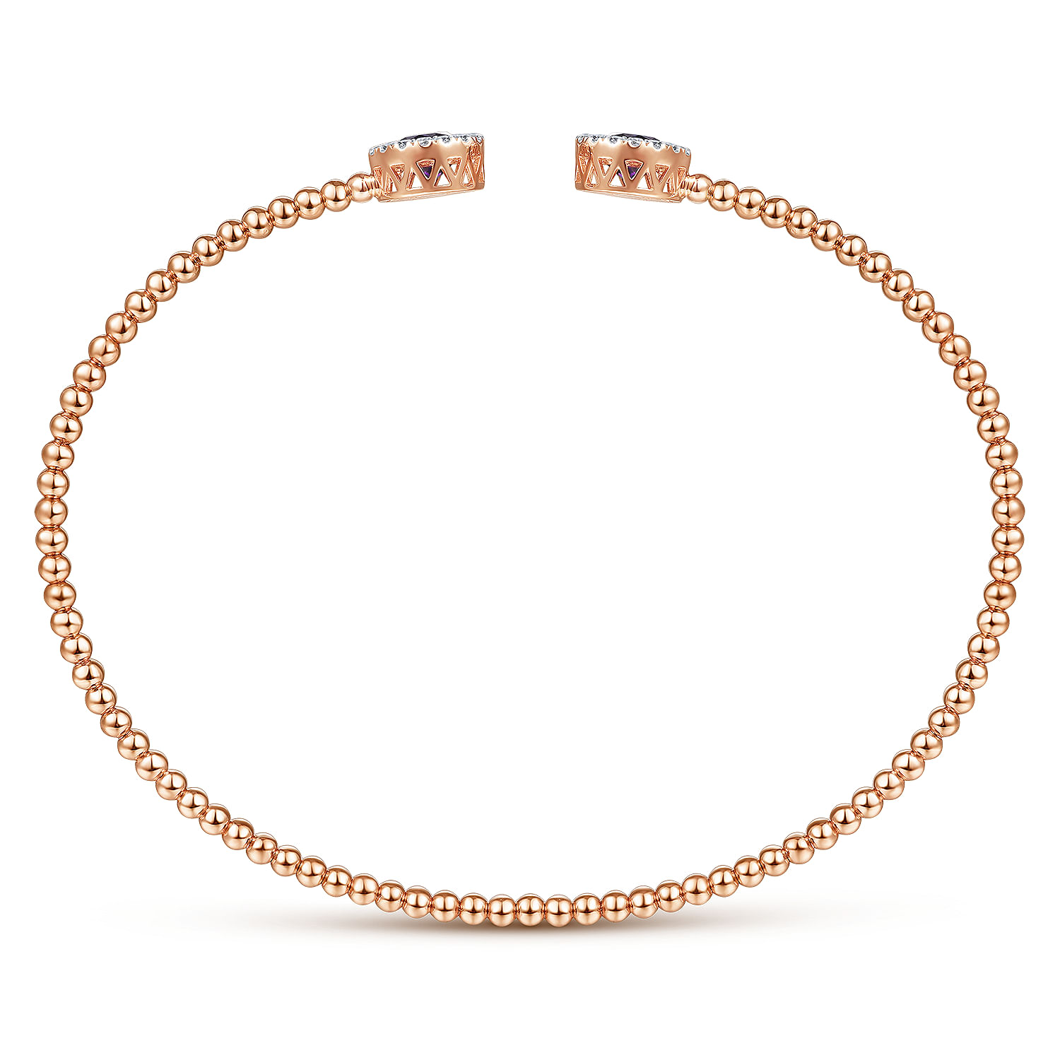 14K Rose Gold Round Amethyst and Diamond Halo Bujukan Bangle