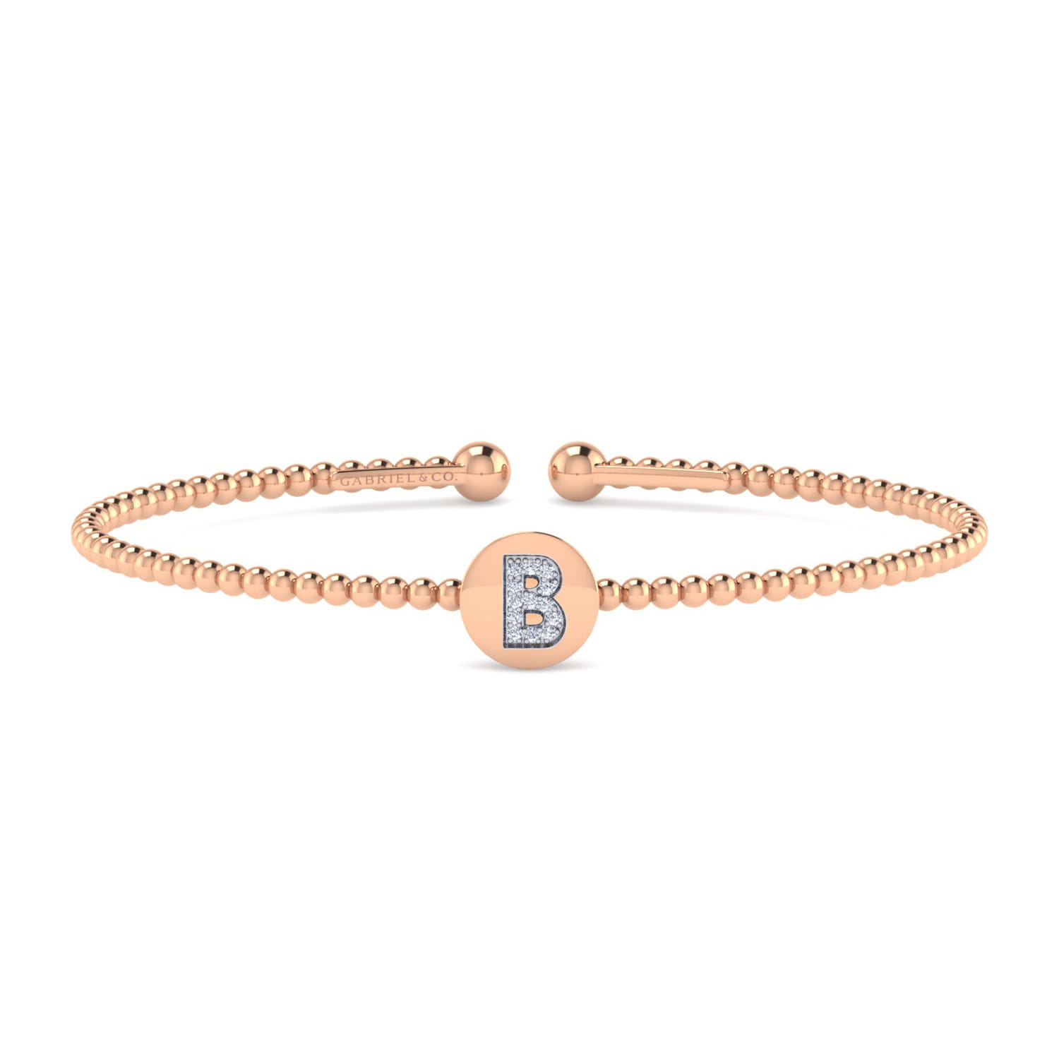 14K Rose Gold Round B Initial Diamond Bujukan Cuff Bracelet - 0.05 ct - Shot 1
