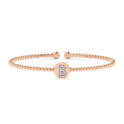 14K Rose Gold Round B Initial Diamond Bujukan Cuff Bracelet