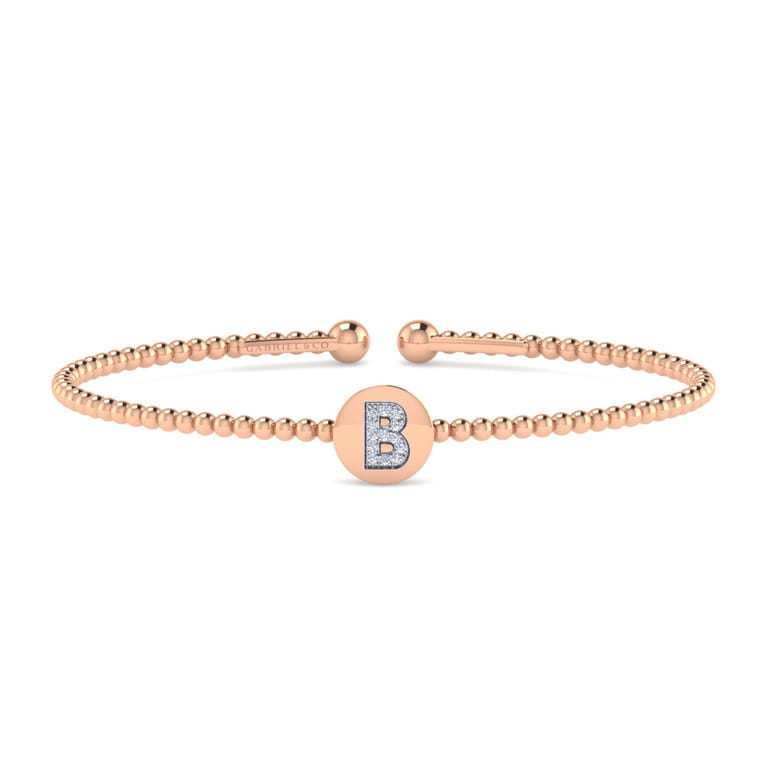 14K Rose Gold Round B Initial Diamond Bujukan Cuff Bracelet - 0.05 ct - Shot 1