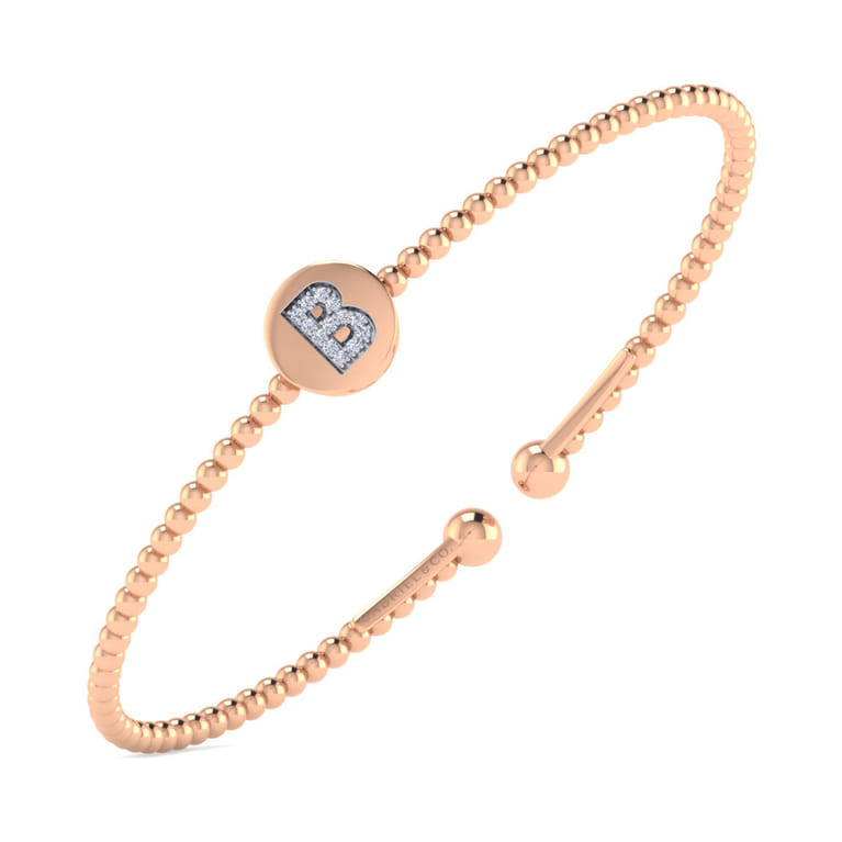 14K Rose Gold Round B Initial Diamond Bujukan Cuff Bracelet - 0.05 ct - Shot 2