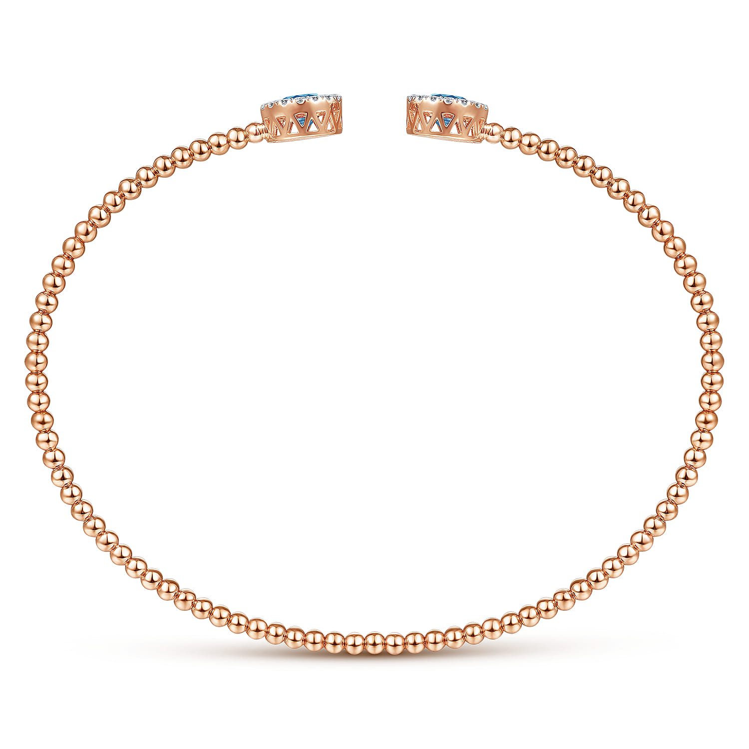 14K Rose Gold Round Blue Topaz and Diamond Halo Bujukan Bangle - 0.16 ct - Shot 3