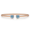 14K Rose Gold Round Blue Topaz and Diamond Halo Bujukan Bangle - 0.16 ct