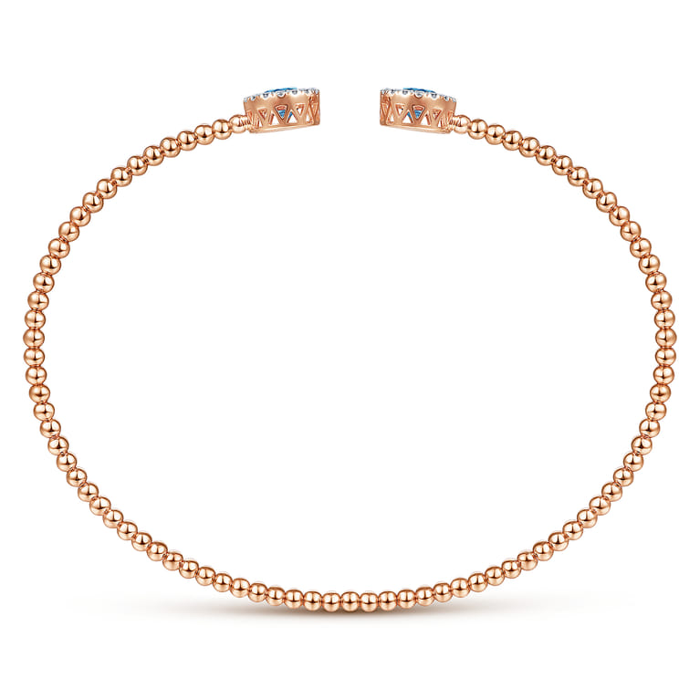 14K Rose Gold Round Blue Topaz and Diamond Halo Bujukan Bangle - 0.16 ct - Shot 3