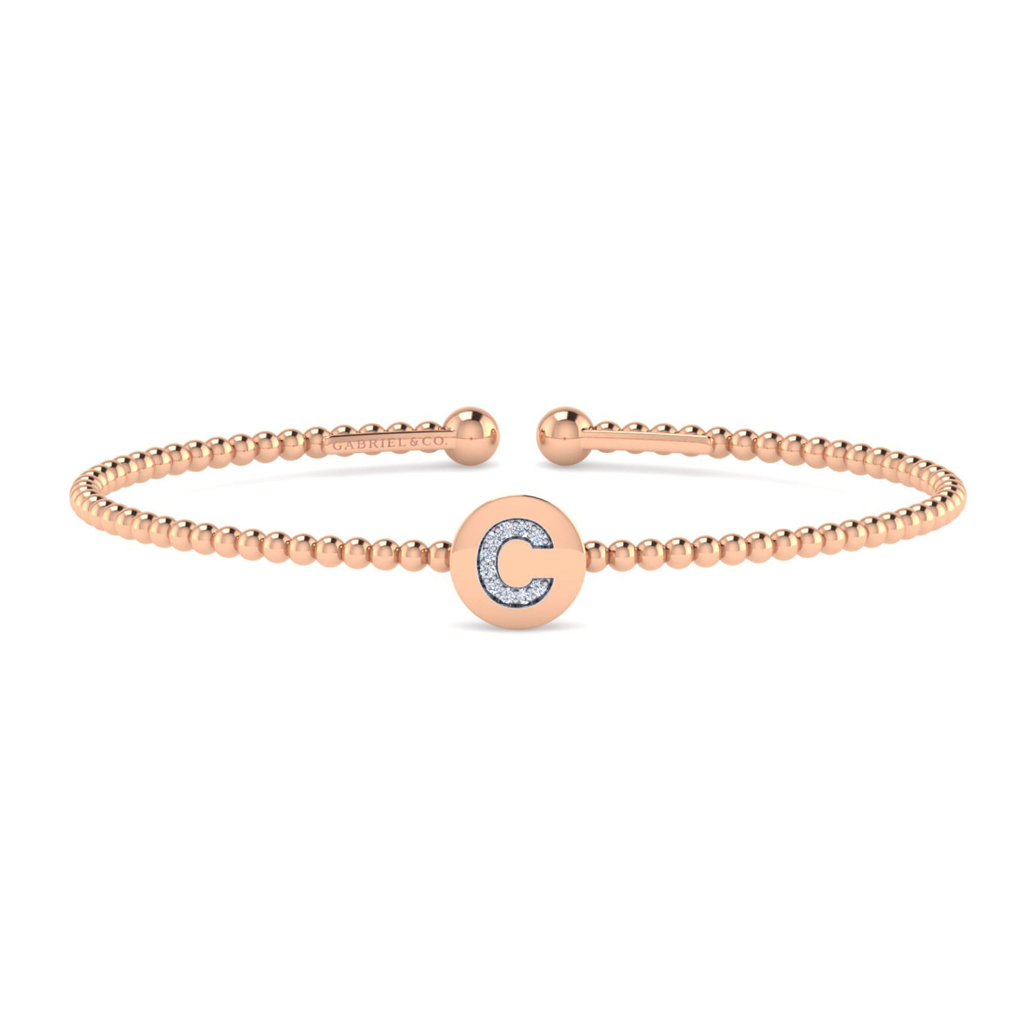14K Rose Gold Round C Initial Diamond Bujukan Cuff Bracelet - 0.04 ct - Shot 1