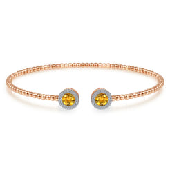 14K Rose Gold Round Citrine and Diamond Halo Bujukan Bangle