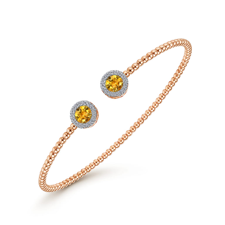14K Rose Gold Round Citrine and Diamond Halo Bujukan Bangle - 0.16 ct - Shot 2
