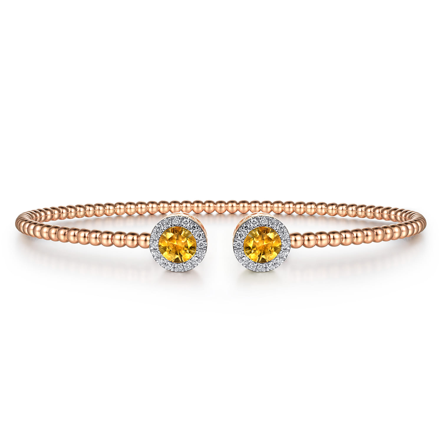 14K Rose Gold Round Citrine and Diamond Halo Bujukan Bangle - 0.16 ct - Shot 1