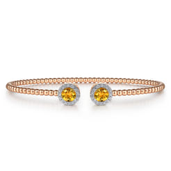 14K Rose Gold Round Citrine and Diamond Halo Bujukan Bangle