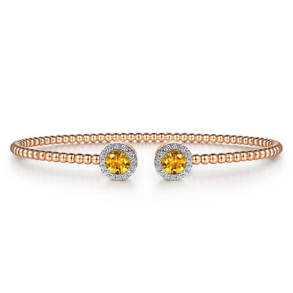 14K Rose Gold Round Citrine and Diamond Halo Bujukan Bangle