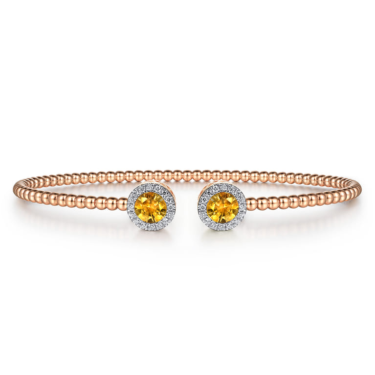 14K Rose Gold Round Citrine and Diamond Halo Bujukan Bangle - 0.16 ct - Shot 1