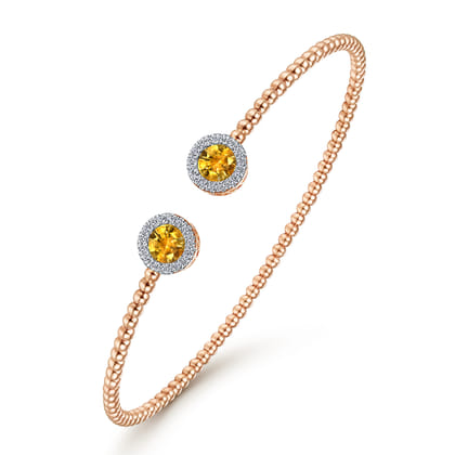 14K Rose Gold Round Citrine and Diamond Halo Bujukan Bangle