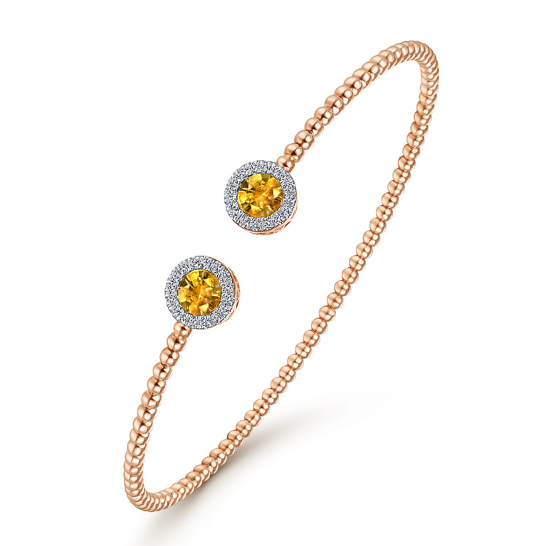 14K Rose Gold Round Citrine and Diamond Halo Bujukan Bangle - 0.16 ct - Shot 2