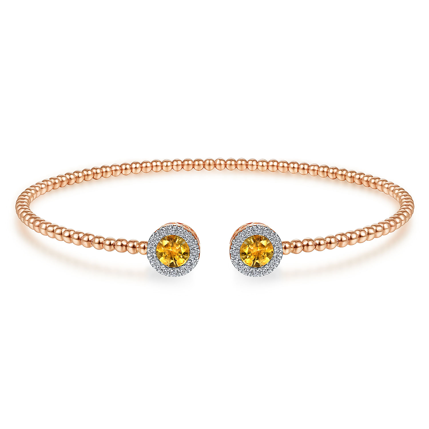 14K Rose Gold Round Citrine and Diamond Halo Bujukan Bangle