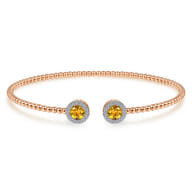 14K Rose Gold Round Citrine and Diamond Halo Bujukan Bangle