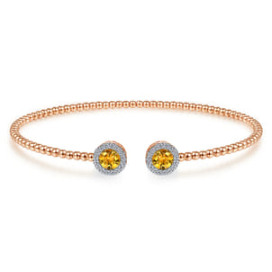 14K Rose Gold Round Citrine and Diamond Halo Bujukan Bangle