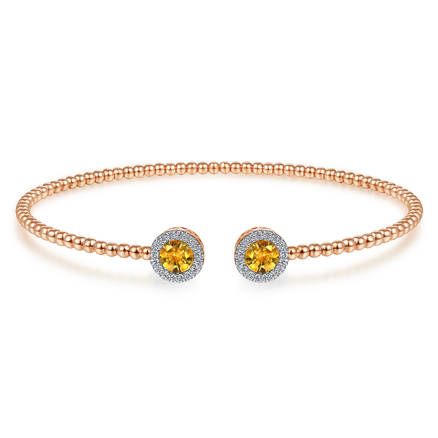 14K Rose Gold Round Citrine and Diamond Halo Bujukan Bangle - 0.16 ct - Shot 1