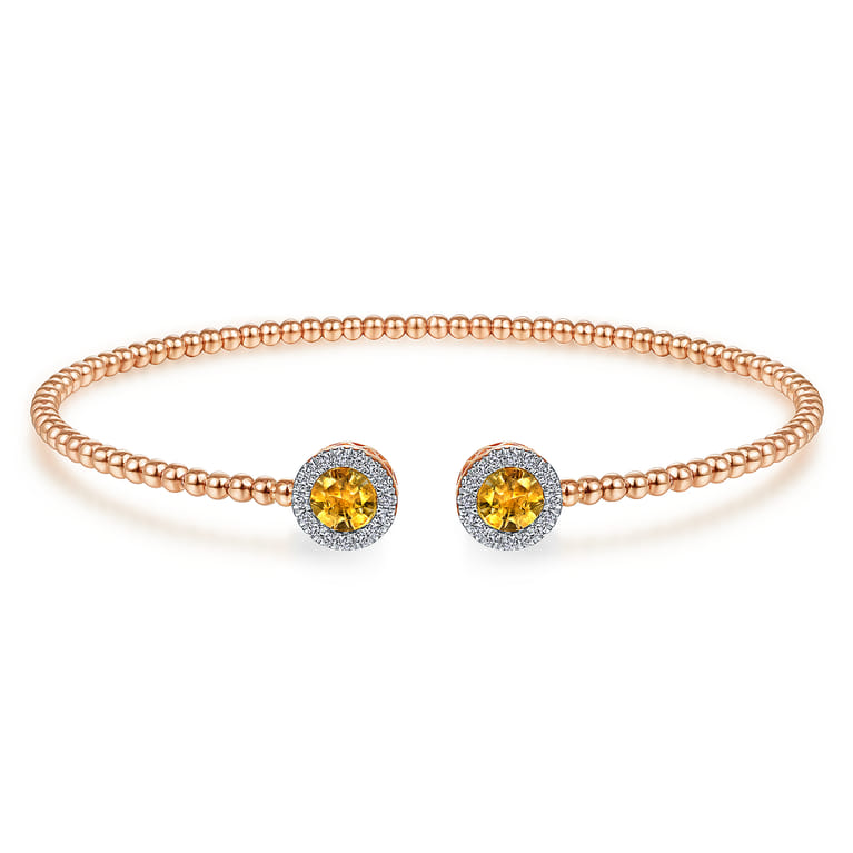 14K Rose Gold Round Citrine and Diamond Halo Bujukan Bangle - 0.16 ct - Shot 1