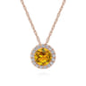14K Rose Gold Round Citrine and Diamond Halo Pendant Necklace - 0.07 ct