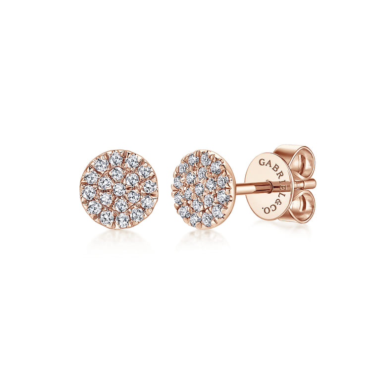 14K Rose Gold Round Cluster Diamond Stud Earrings - 0.14 ct - Shot 1