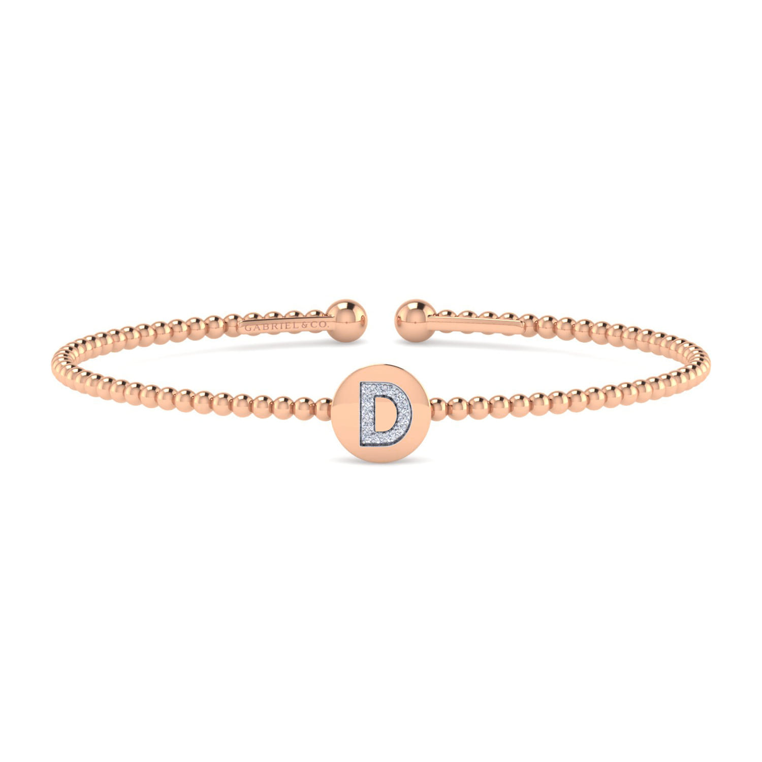 14K Rose Gold Round D Initial Diamond Bujukan Cuff Bracelet - 0.05 ct - Shot 1