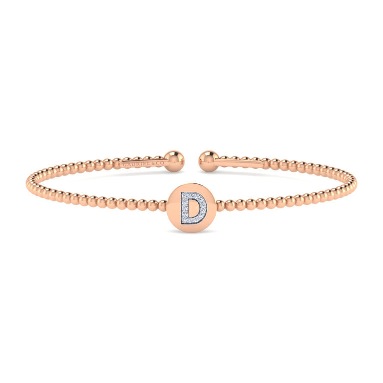 14K Rose Gold Round D Initial Diamond Bujukan Cuff Bracelet - 0.05 ct - Shot 1
