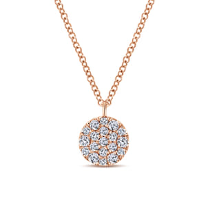 14K Rose Gold Round Diamond Disc Pendant Necklace