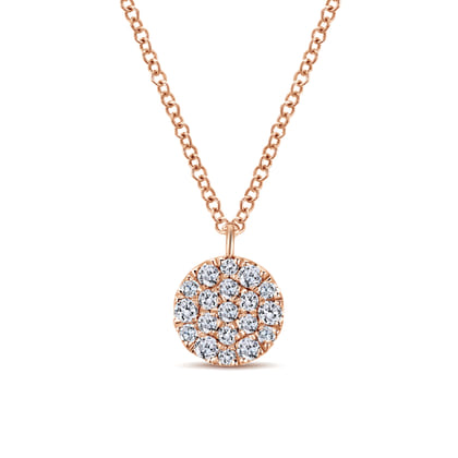 14K Rose Gold Round Diamond Disc Pendant Necklace