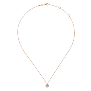 14K Rose Gold Round Diamond Disc Pendant Necklace