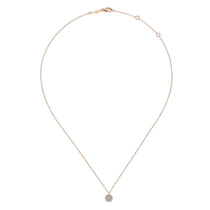 14K Rose Gold Round Diamond Disc Pendant Necklace