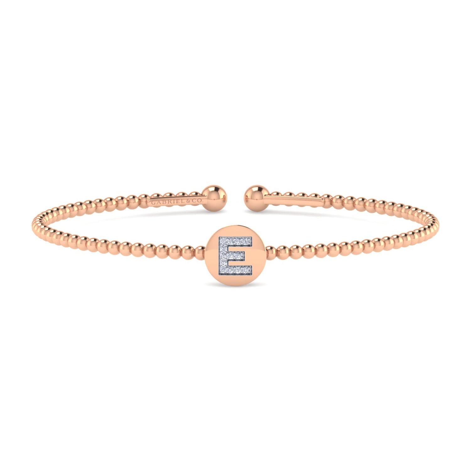 14K Rose Gold Round E Initial Diamond Bujukan Cuff Bracelet - 0.05 ct - Shot 1