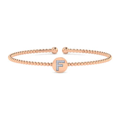 14K Rose Gold Round F Initial Diamond Bujukan Cuff Bracelet