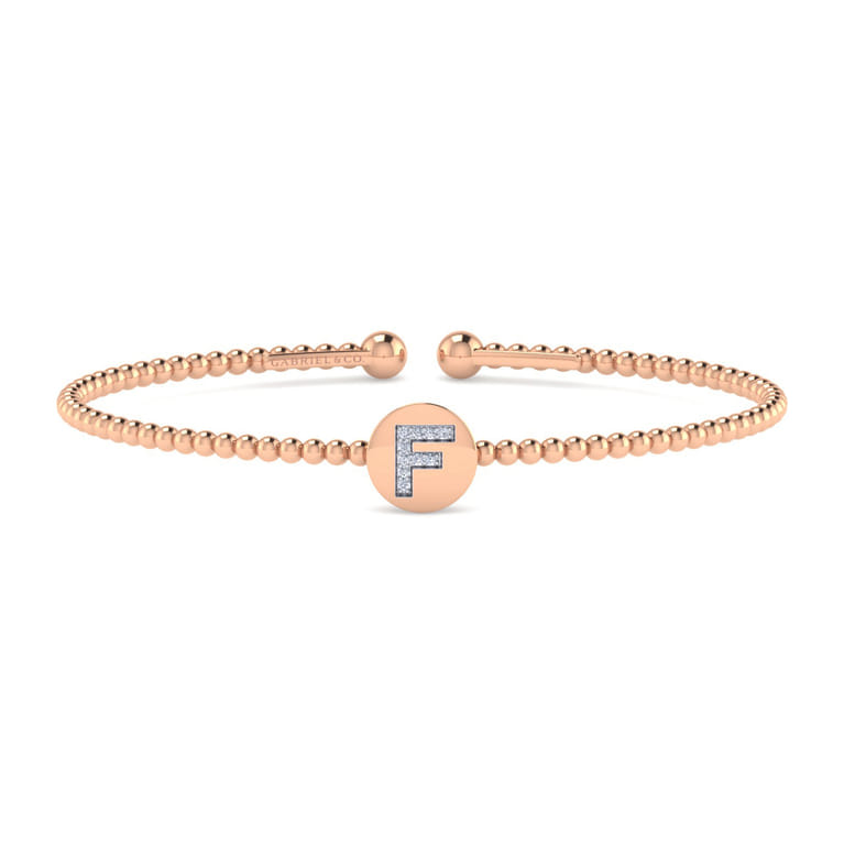 14K Rose Gold Round F Initial Diamond Bujukan Cuff Bracelet - 0.04 ct - Shot 1