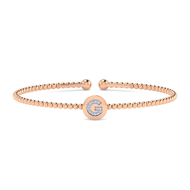 14K Rose Gold Round G Initial Diamond Bujukan Cuff Bracelet - 0.05 ct - Shot 1