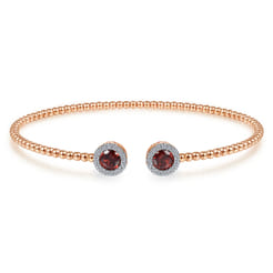 14K Rose Gold Round Garnet and Diamond Halo Bujukan Bangle