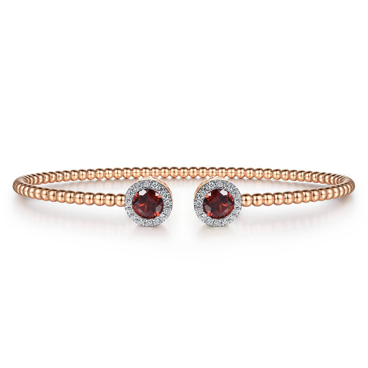 14K Rose Gold Round Garnet and Diamond Halo Bujukan Bangle - 0.16 ct - Shot 1