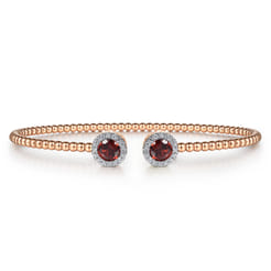 14K Rose Gold Round Garnet and Diamond Halo Bujukan Bangle