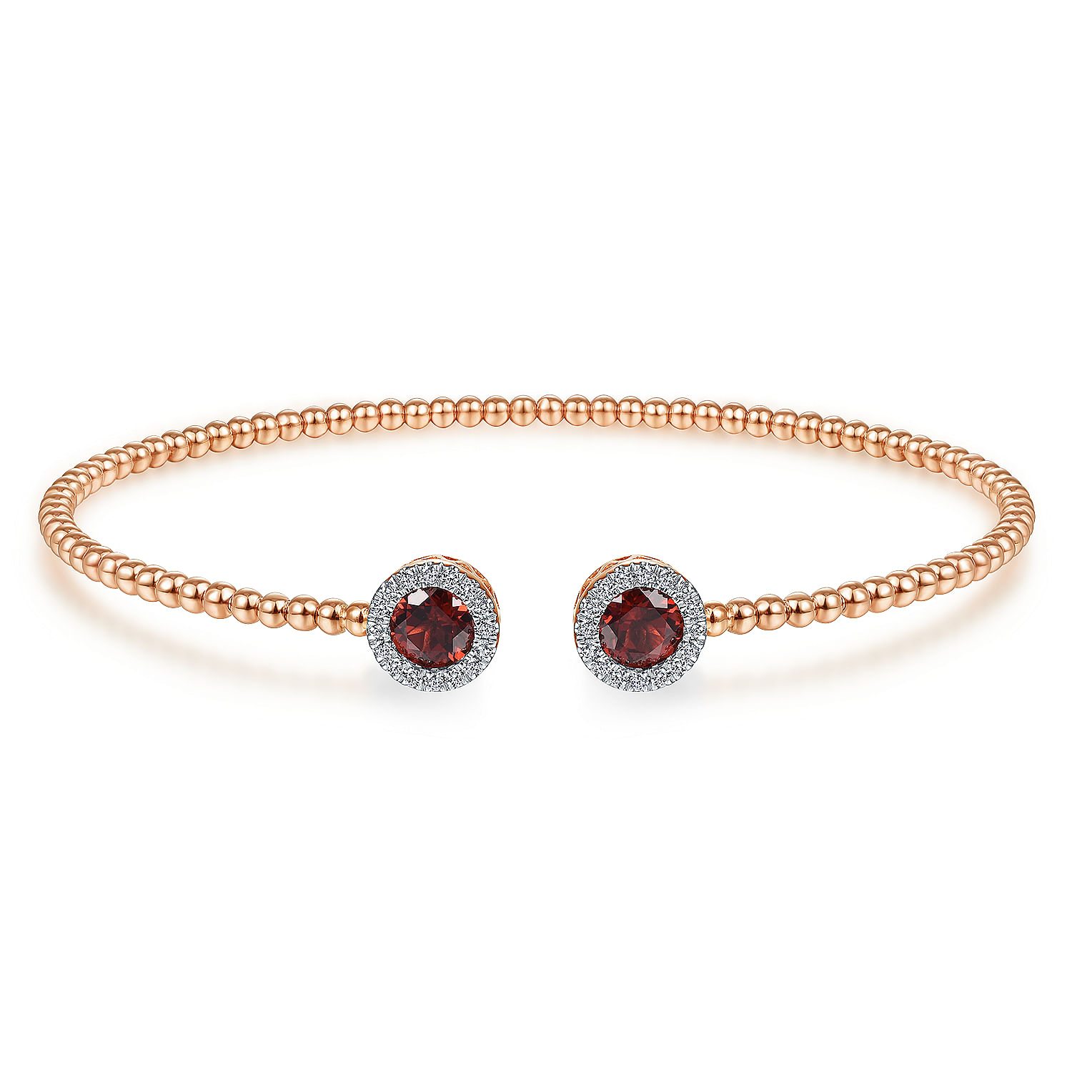 14K Rose Gold Round Garnet and Diamond Halo Bujukan Bangle