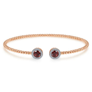 14K Rose Gold Round Garnet and Diamond Halo Bujukan Bangle