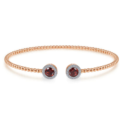 14K Rose Gold Round Garnet and Diamond Halo Bujukan Bangle