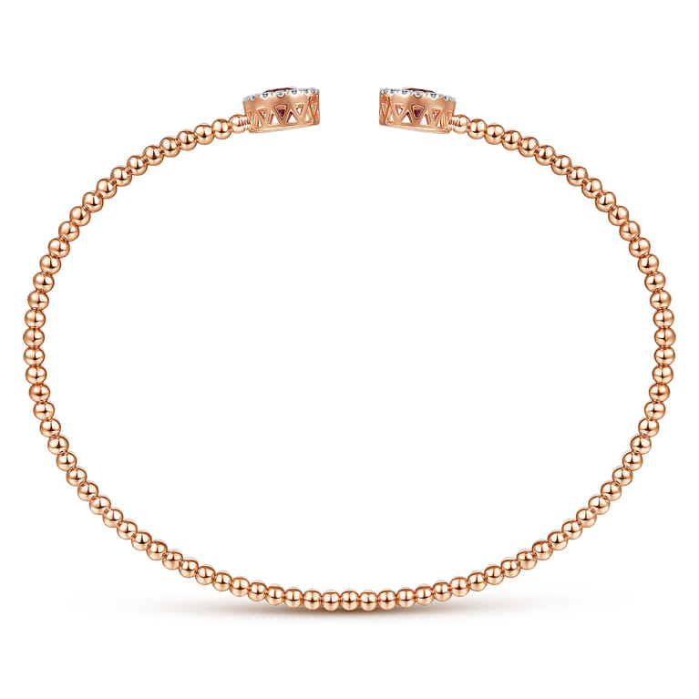 14K Rose Gold Round Garnet and Diamond Halo Bujukan Bangle - 0.16 ct - Shot 3