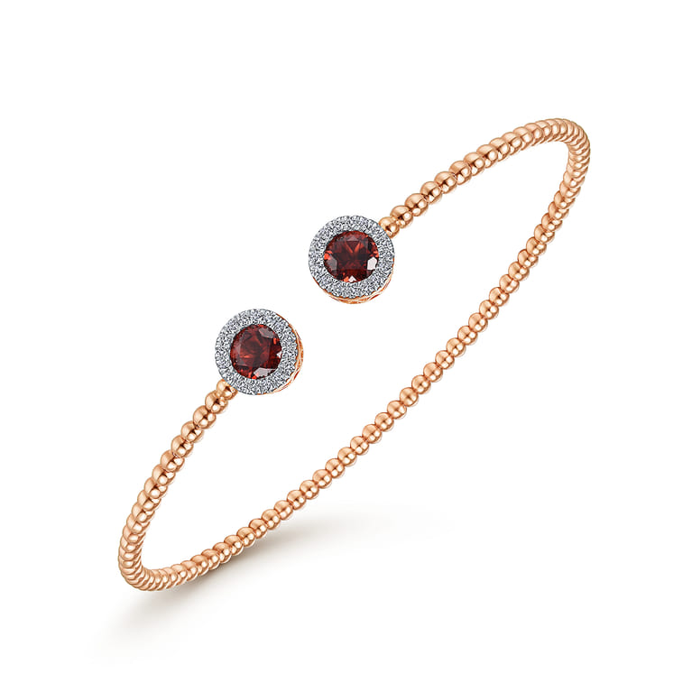14K Rose Gold Round Garnet and Diamond Halo Bujukan Bangle - 0.16 ct - Shot 2