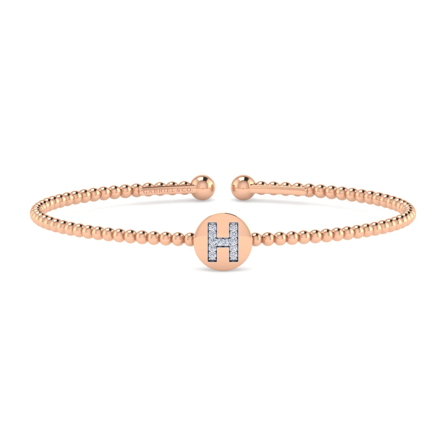 14K Rose Gold Round H Initial Diamond Bujukan Cuff Bracelet - 0.05 ct - Shot 1